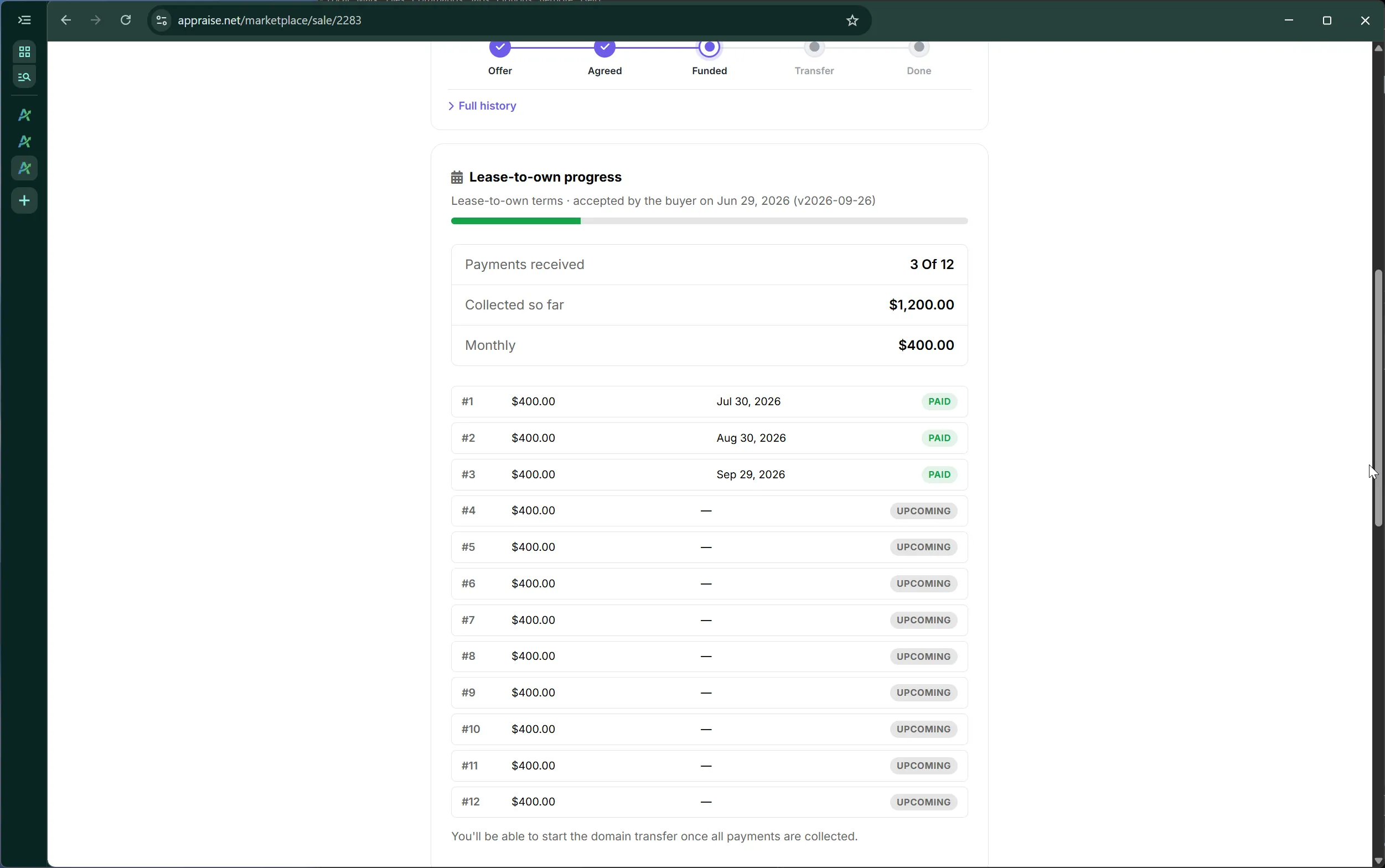 A lease-to-own sale from the seller side