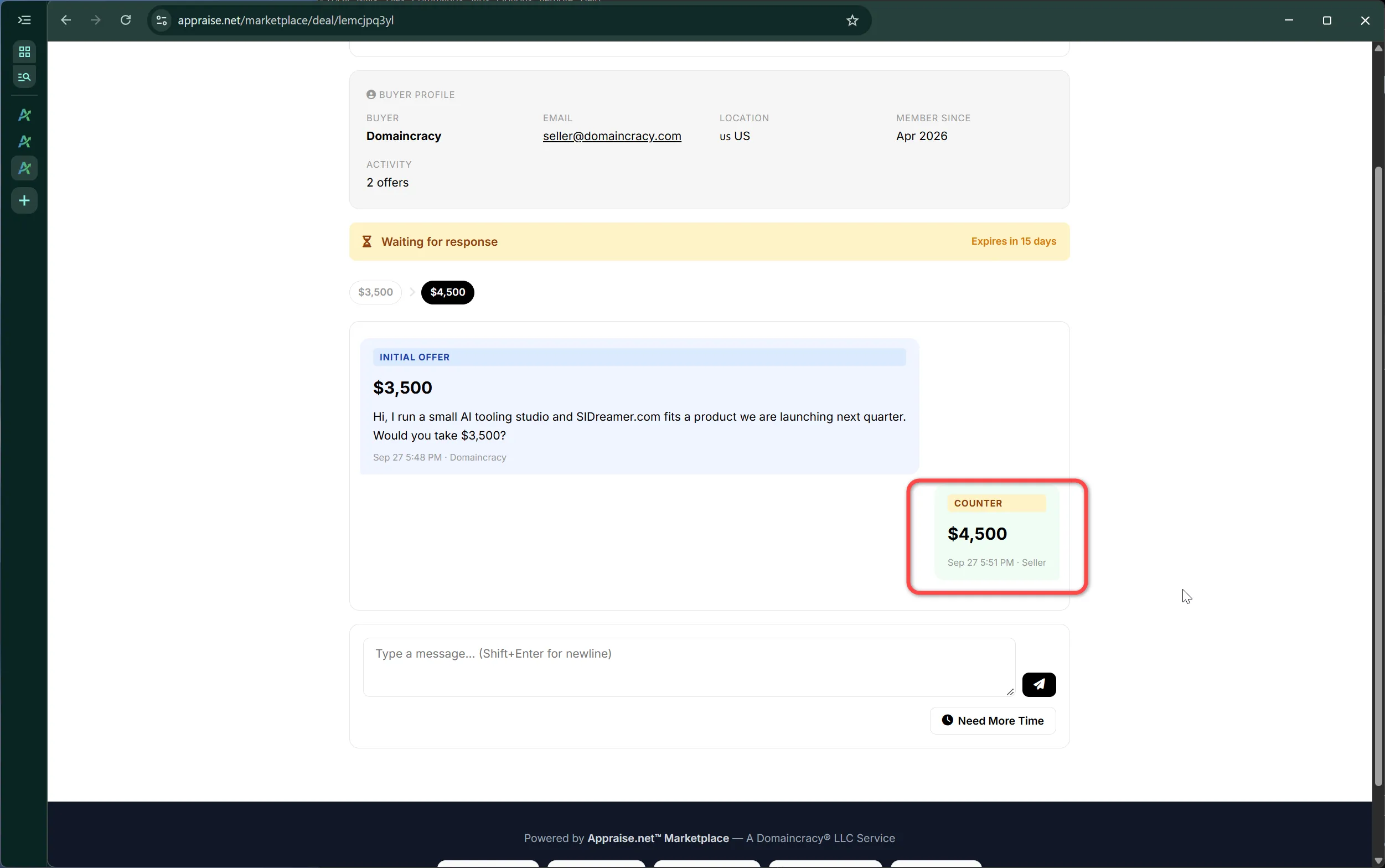 A counter-offer with its expiry