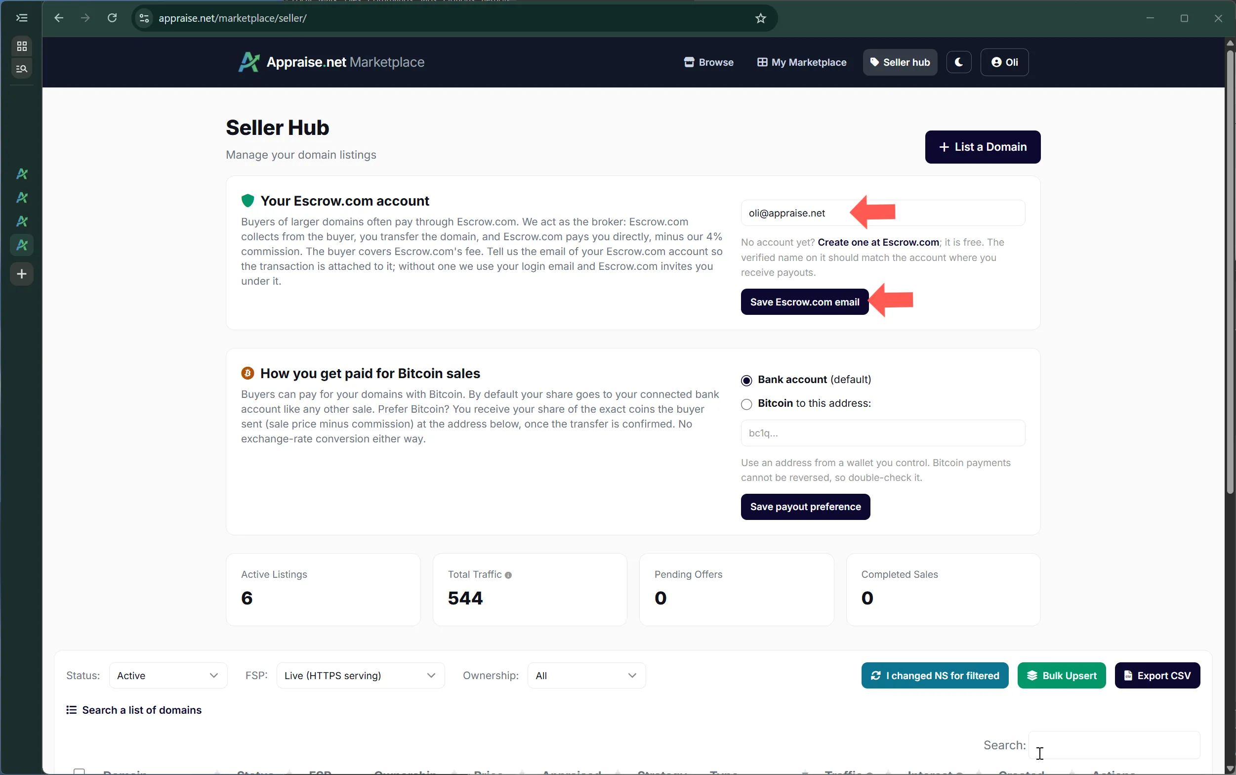 Telling us which Escrow.com account is yours