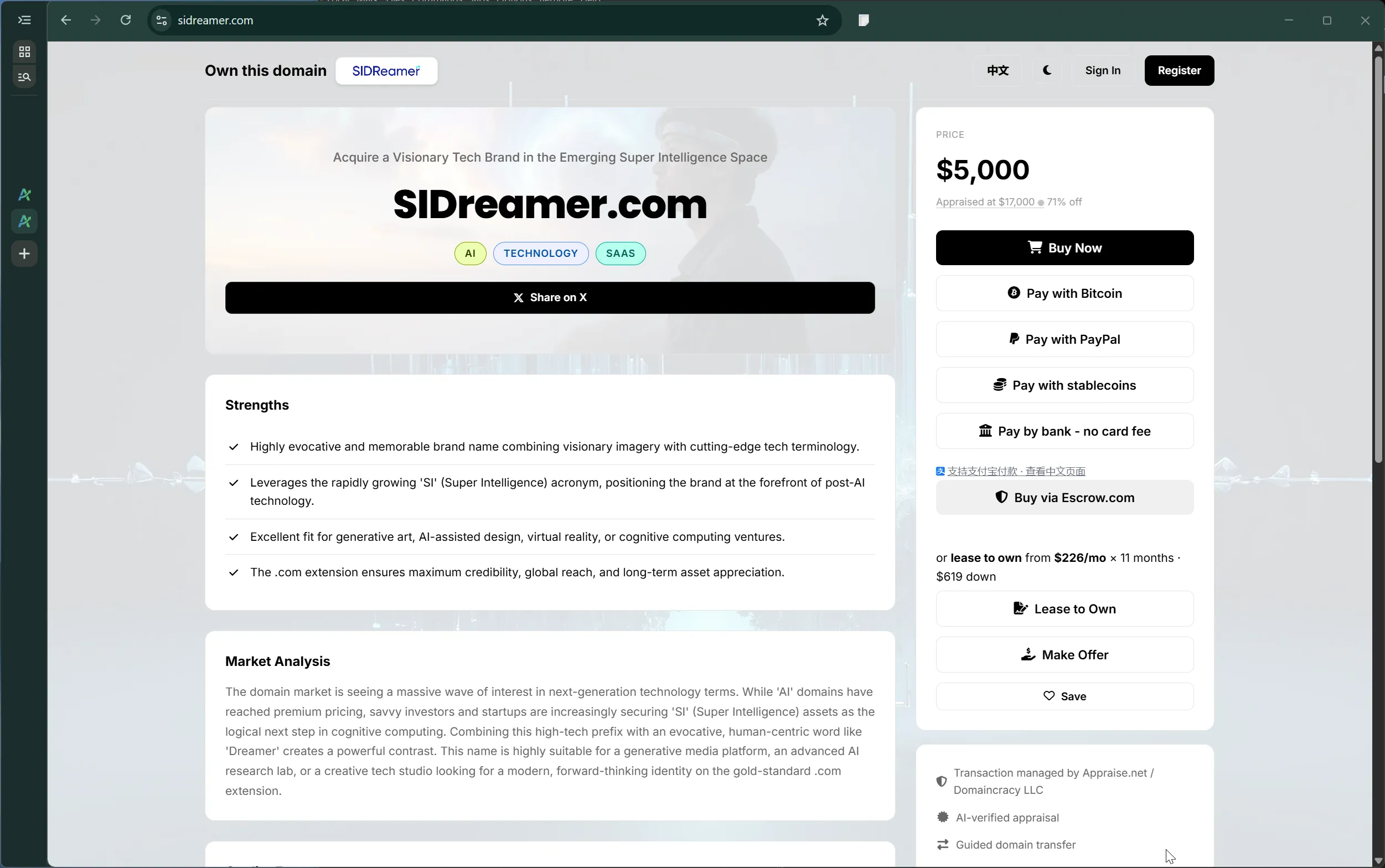 A domain serving its own sale page